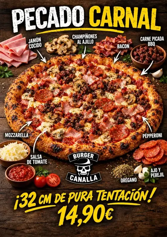 Pizza artesanal de 32 cm y pasta casera