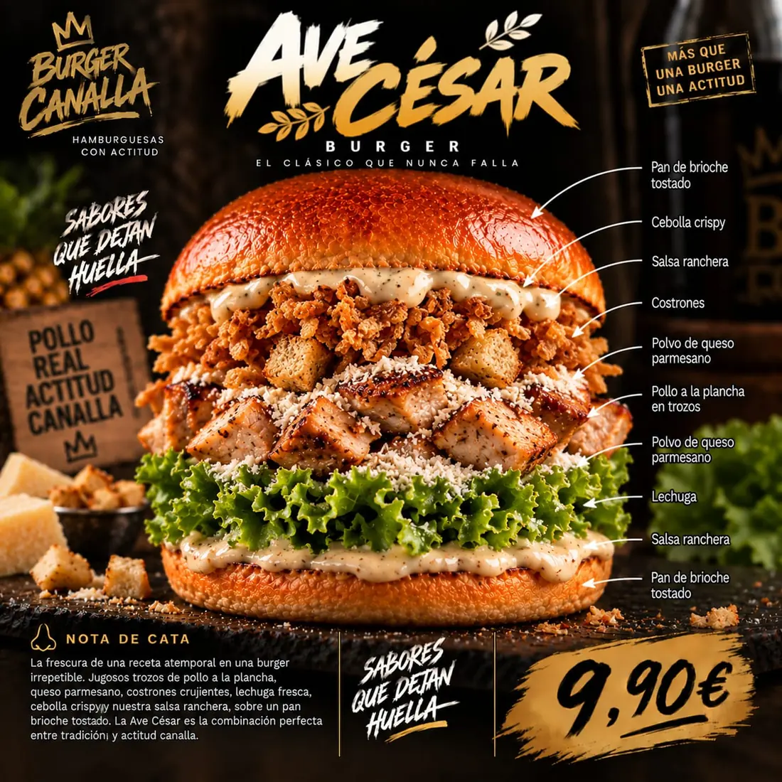 Cartel de Ave César con sus ingredientes