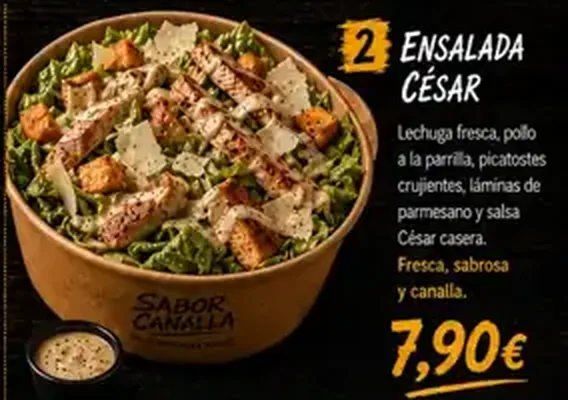 Cartel de Ensalada César con sus ingredientes