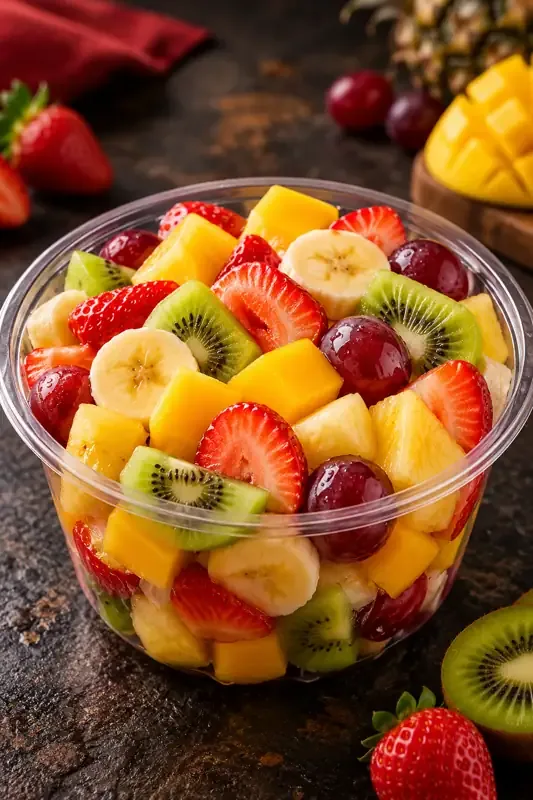 Cartel de Ensalada de frutas con sus ingredientes