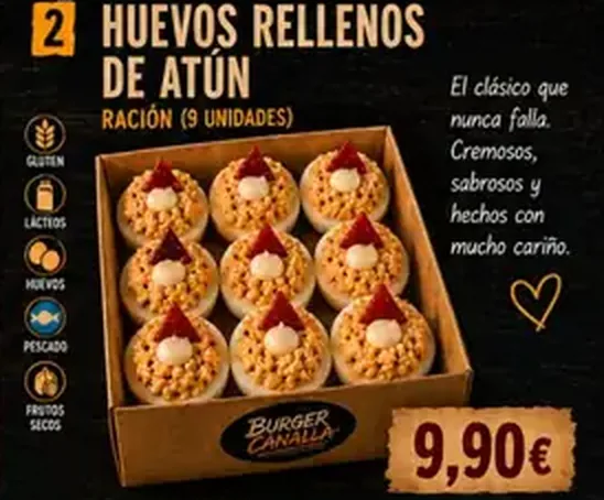 Cartel de Huevos rellenos de atún con sus ingredientes