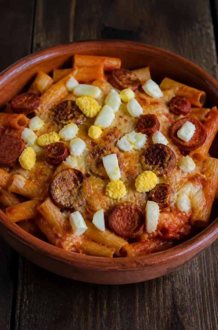 Cartel de Macarrones a la española con sus ingredientes
