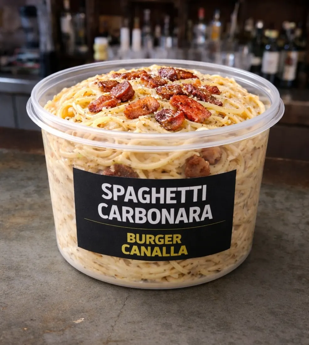Cartel de Pasta carbonara con sus ingredientes