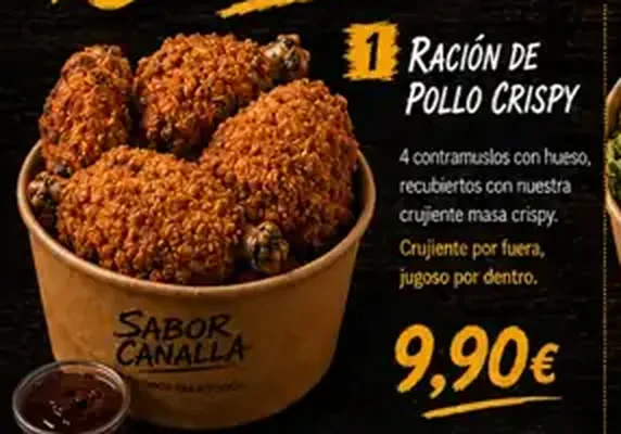 Cartel de Ración de pollo crispy con sus ingredientes