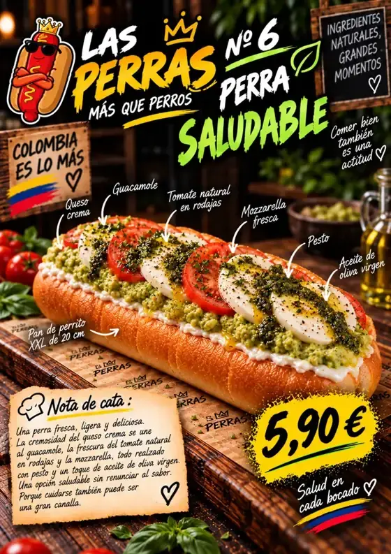 Cartel de Perra Saludable con sus ingredientes
